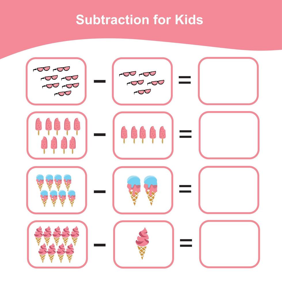 Counting summer items for preschool. Printable math worksheet. Math Game for Preschool. Vector file.