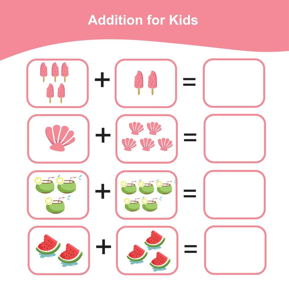 Counting summer items for preschool. Printable math worksheet. Math Game for Preschool. Vector file.