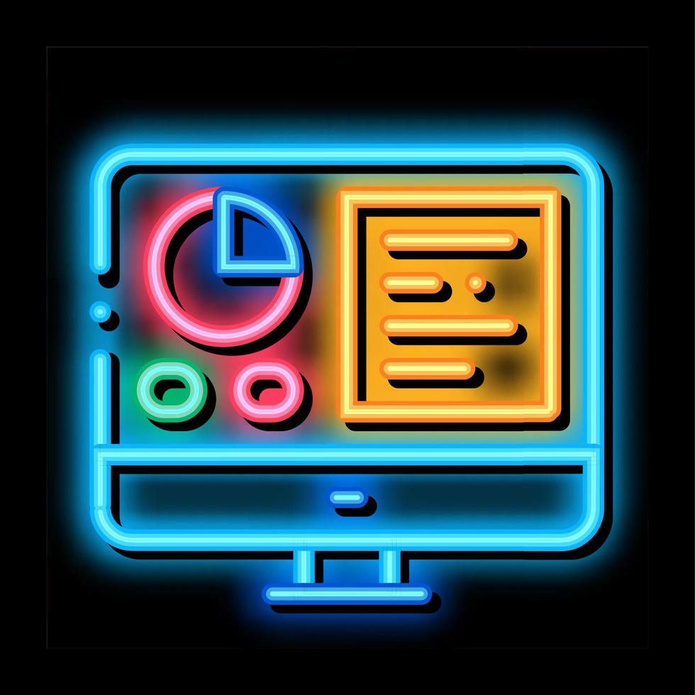 Analytics On Computer Screen neon glow icon illustration vector