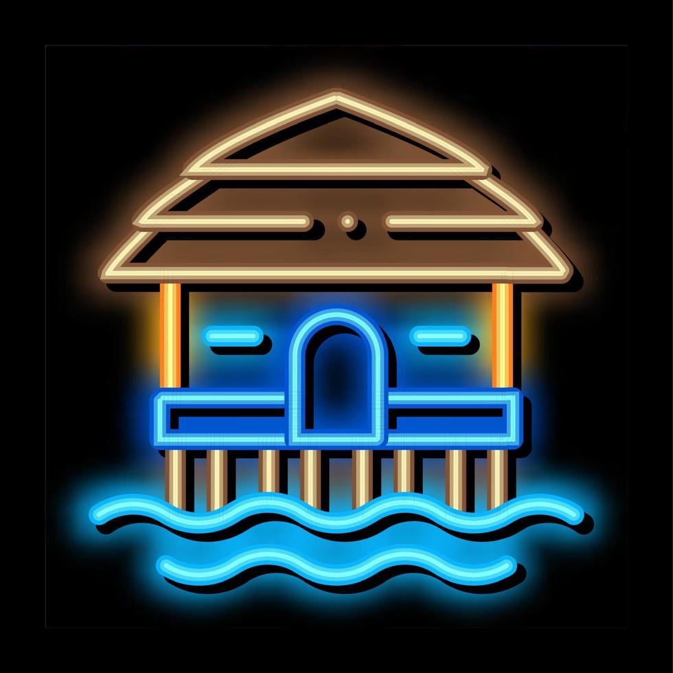 Bungalow House On Water neon glow icon illustration vector