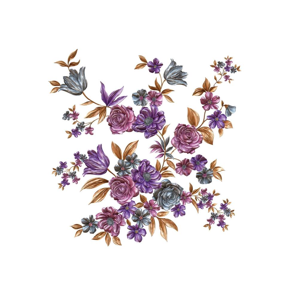 Flower illustration,Abstract metallic flower design with white background,Digital flower painting,Decorative floral design,Flower Illustration,Embossed flower pattern vector