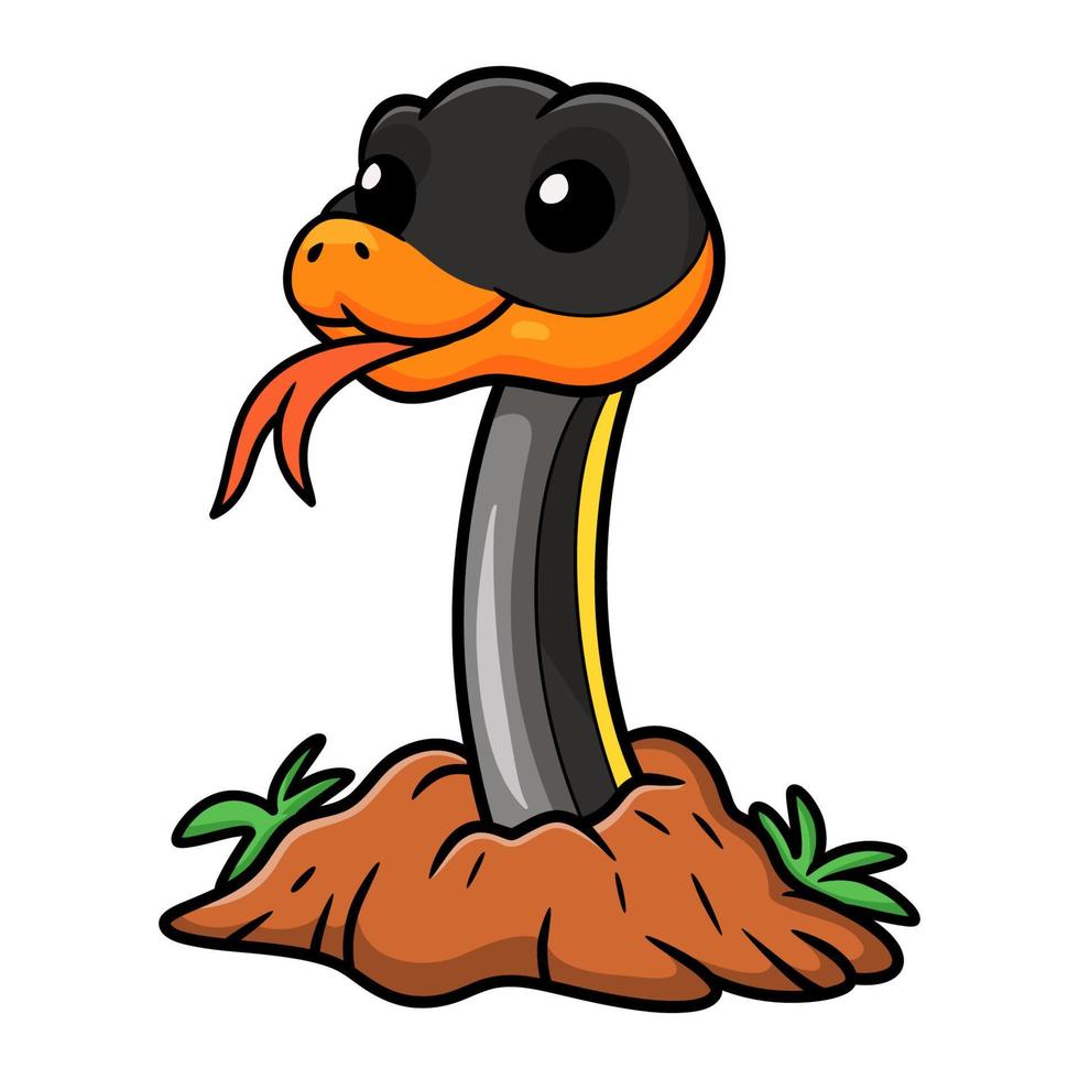 Cute black copper rat snake cartoon out from hole vector