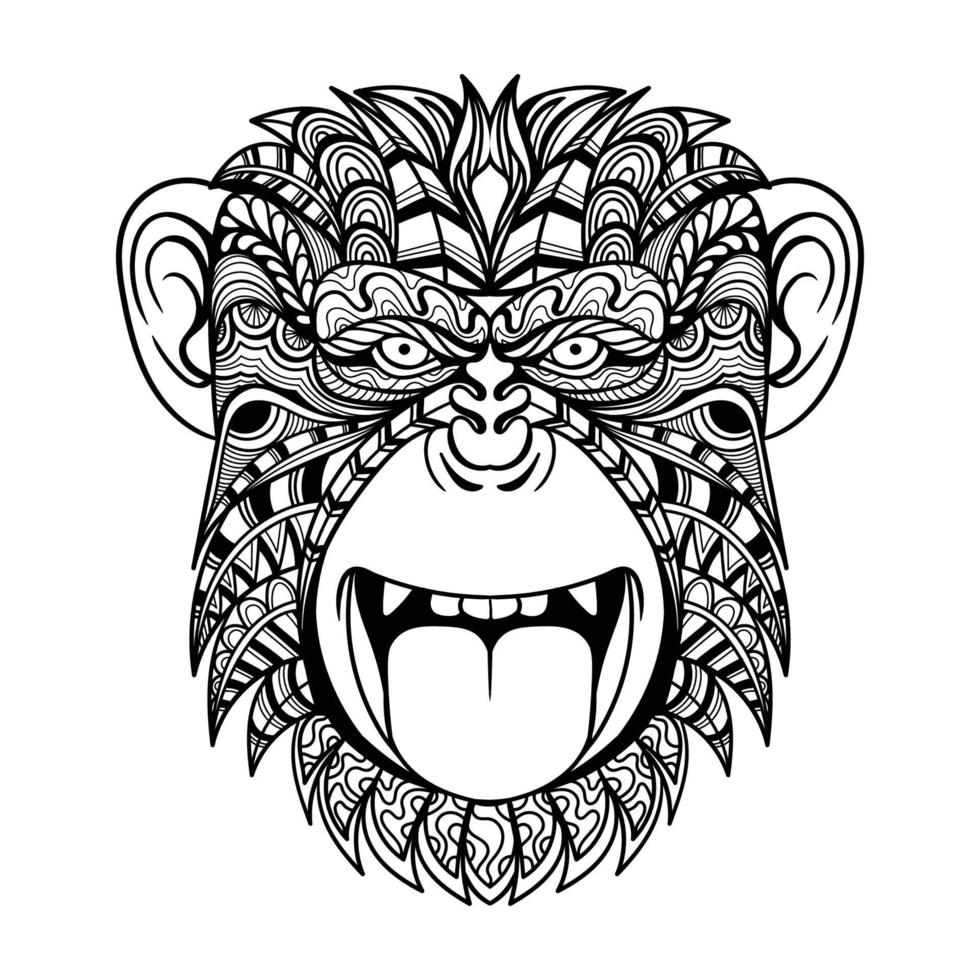 Chimpanzee head funny mandala vector illustration