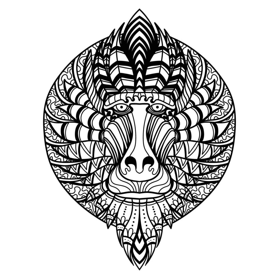 mandril, cabeza, mandala, vector, ilustración vector