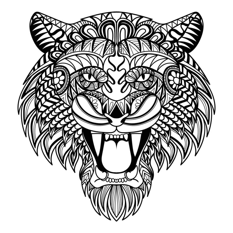 tigre, cabeza, enojado, mandala, vector, ilustración vector