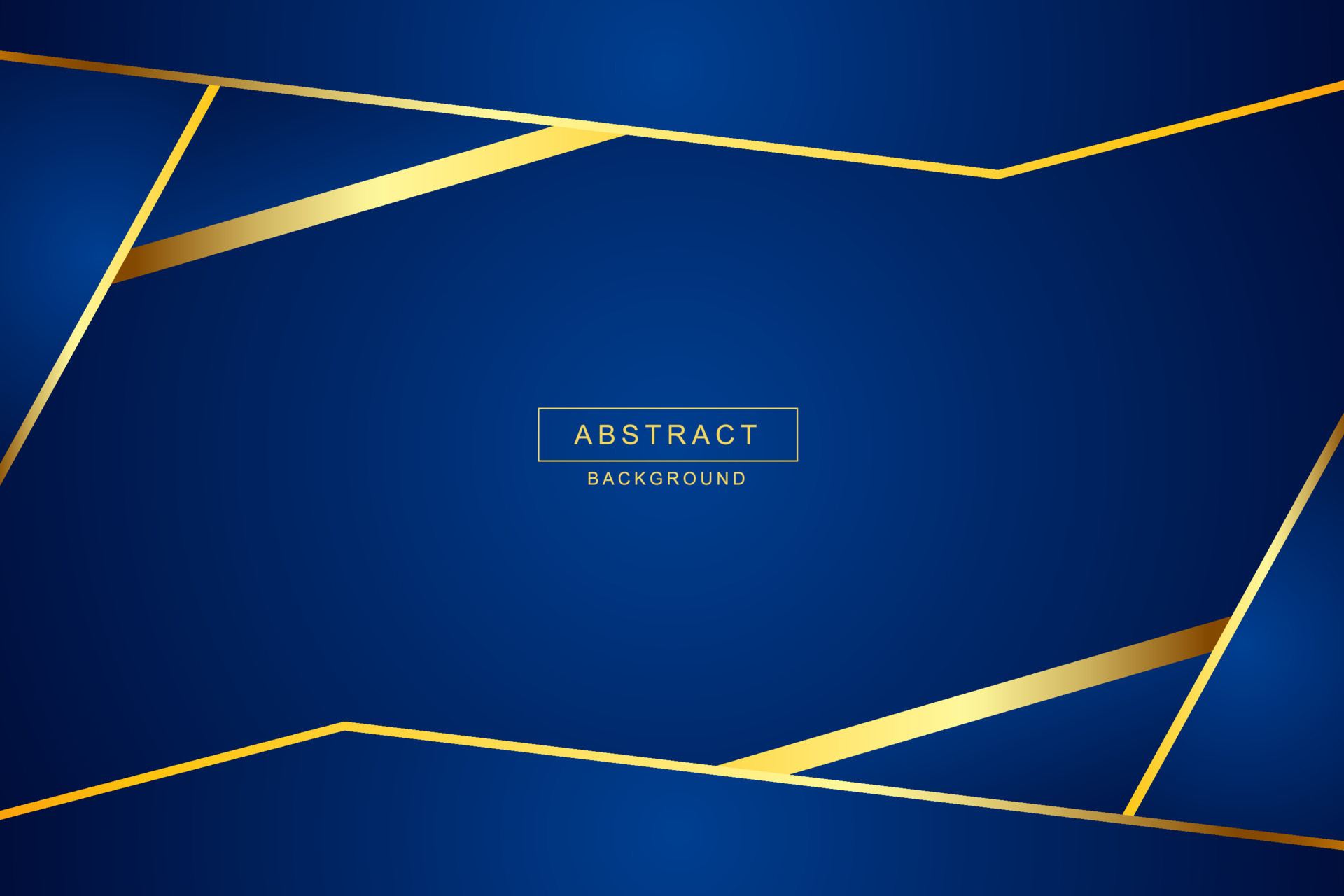 Vector triangle shape on abstract blue background with gold line