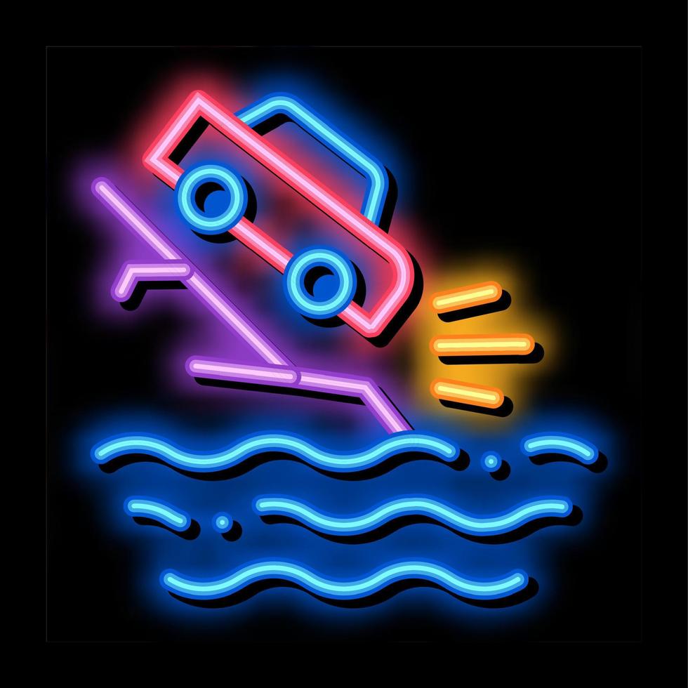 cliff flying car neon glow icon illustration vector