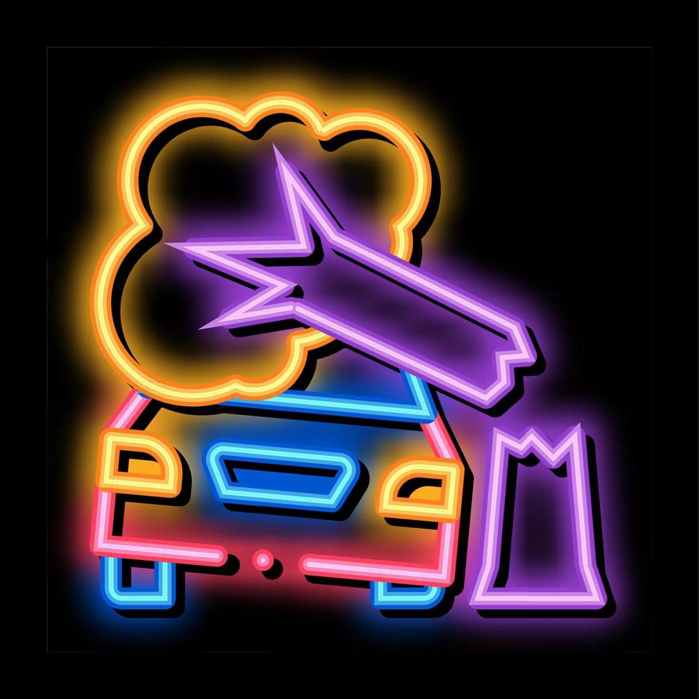 car crashed into tree neon glow icon illustration vector