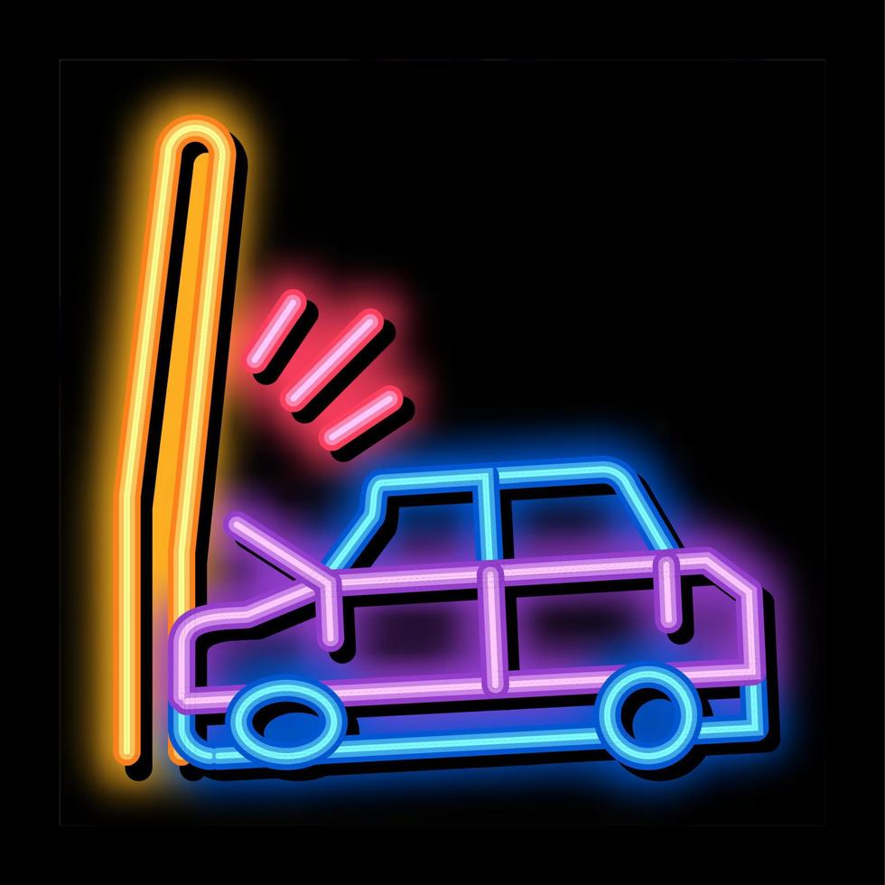 plunging car into pole neon glow icon illustration vector