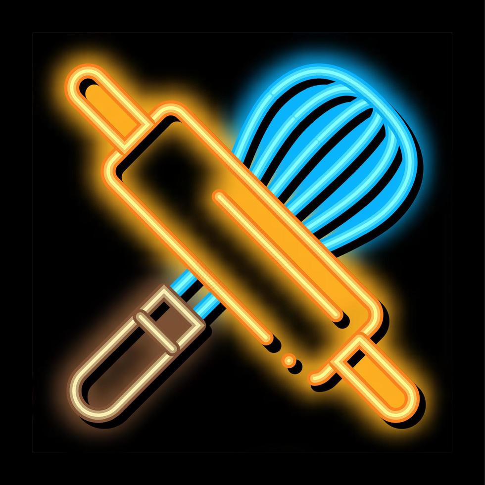 Rolling Pin And Manual Mixer neon glow icon illustration vector