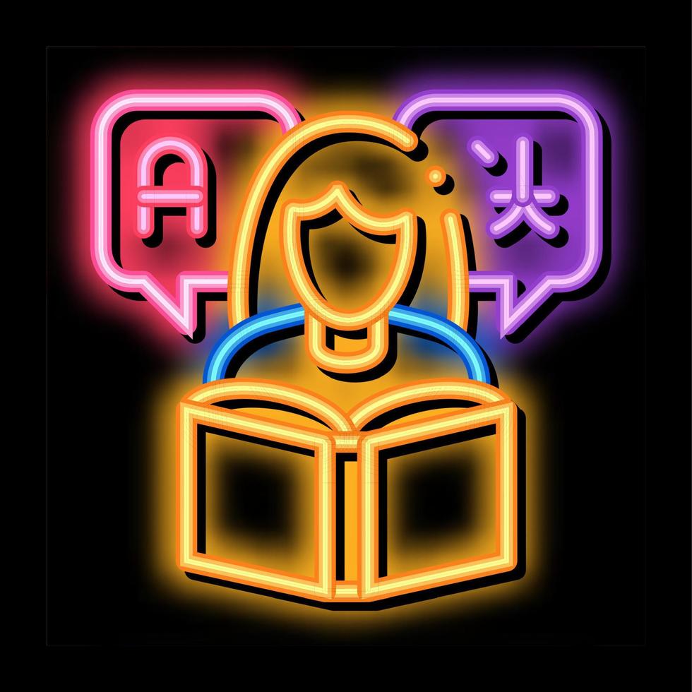 Woman Learning Language neon glow icon illustration vector