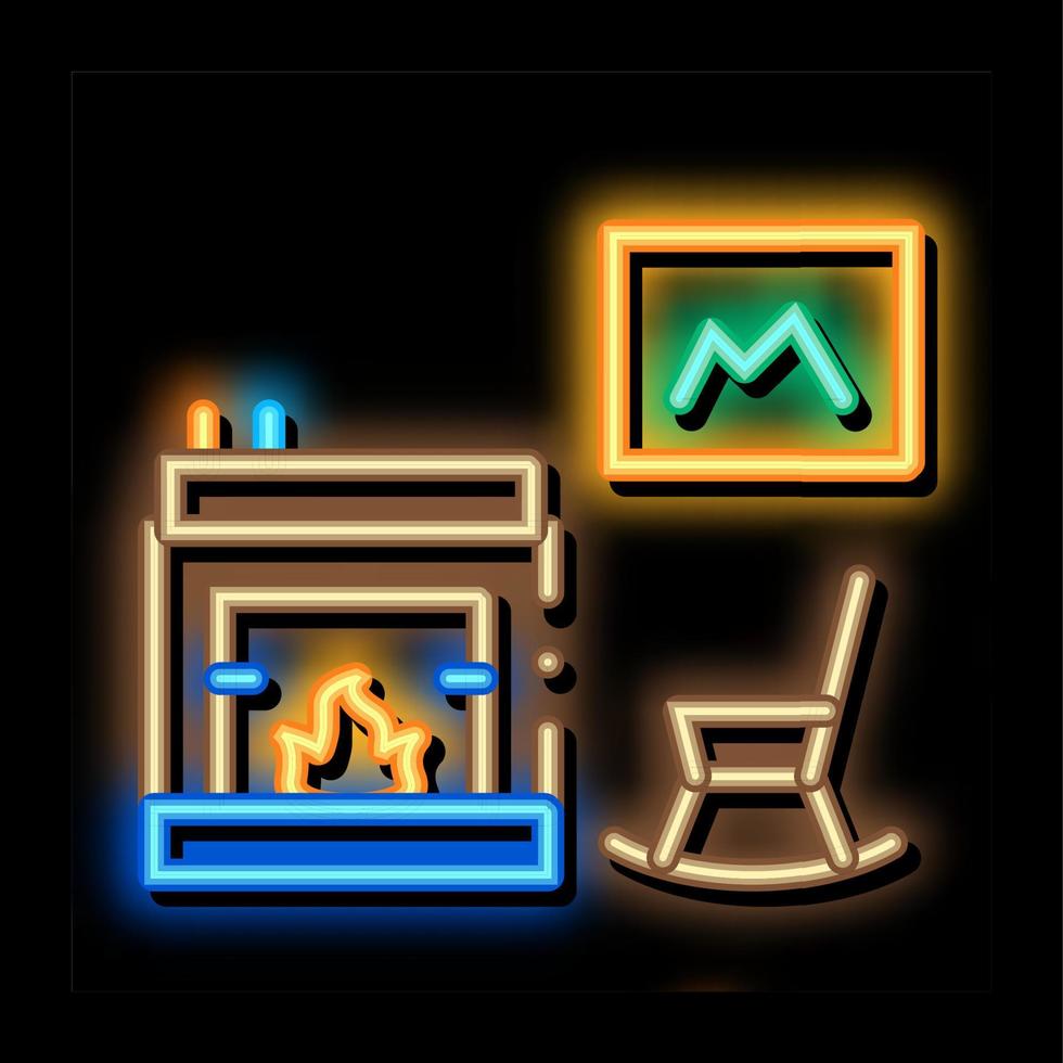 Rocking Chair near Fireplace neon glow icon illustration vector