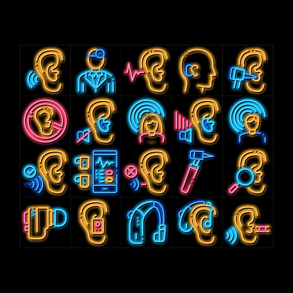 ilustración de icono de brillo de neón de sentido humano de audición vector