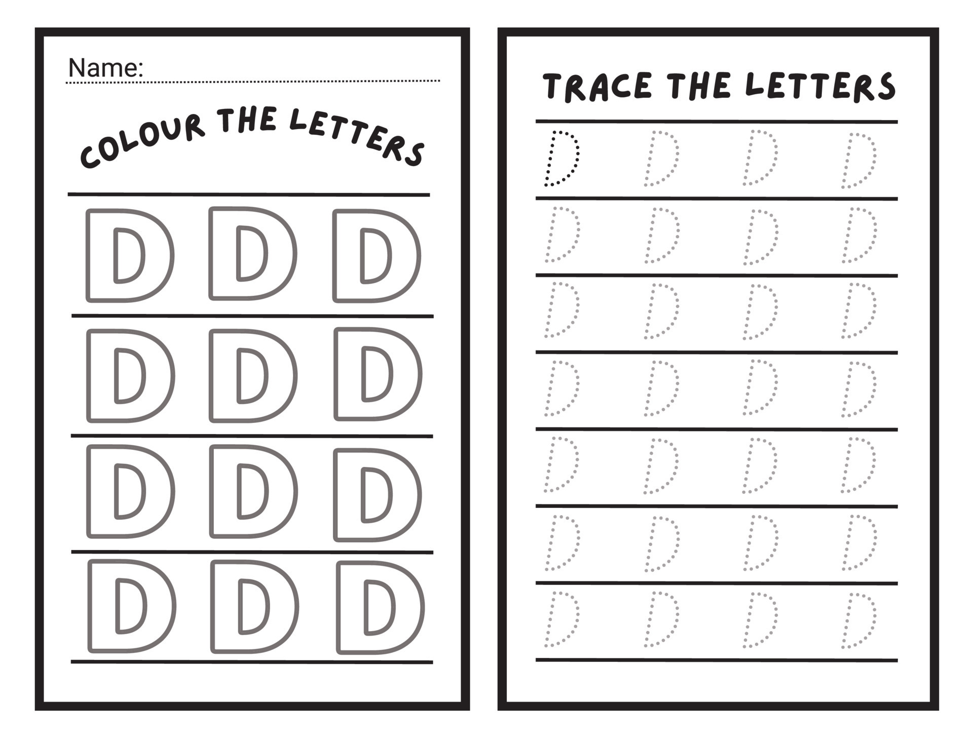 Letter D Tracing Alphabet Worksheets Vector Art, Icons, and Graphics