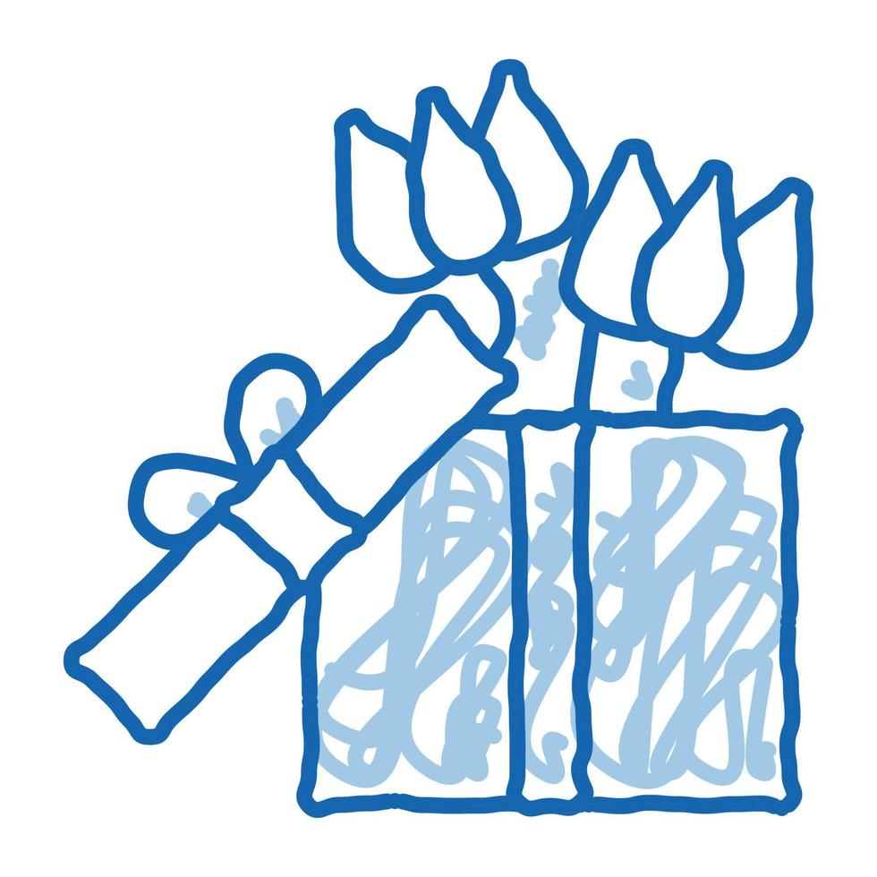 flower gift box doodle icon hand drawn illustration vector