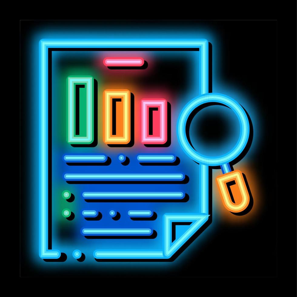 ilustración de icono de resplandor de neón de documento de investigación vector