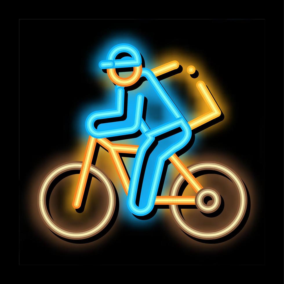 entrega de mensajería en bicicleta ilustración de icono de brillo de neón vector