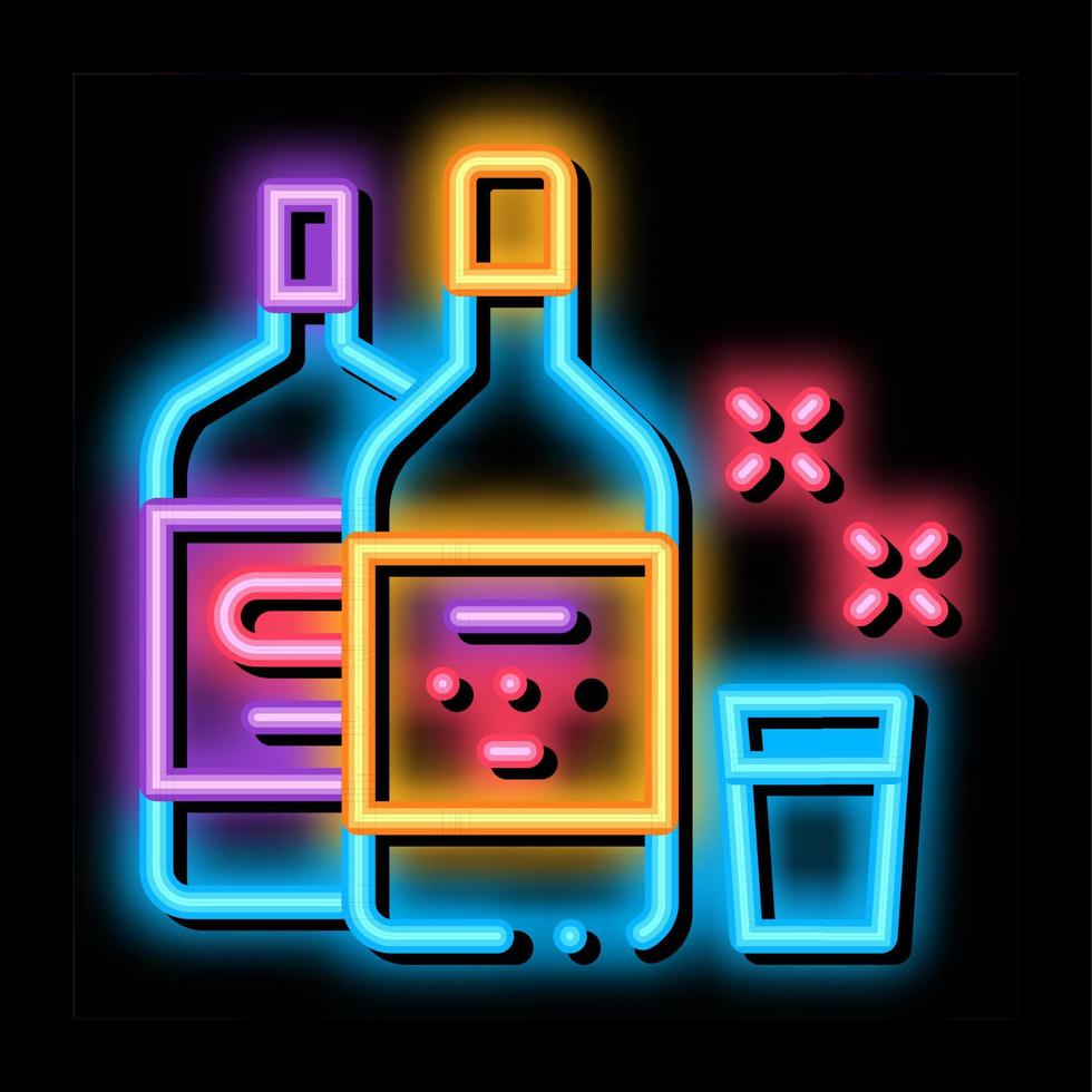 bebida botella copa neón resplandor icono ilustración vector