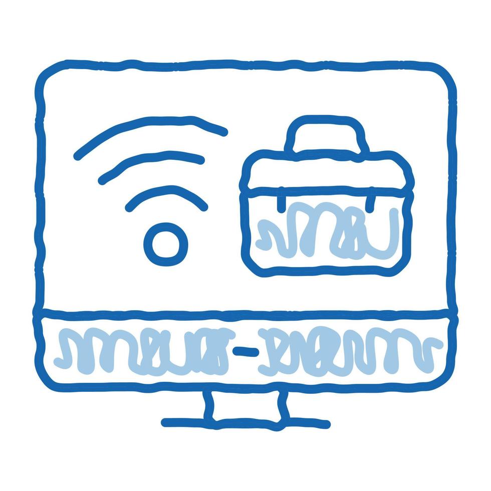 wifi and business case on computer screen doodle icon hand drawn illustration vector