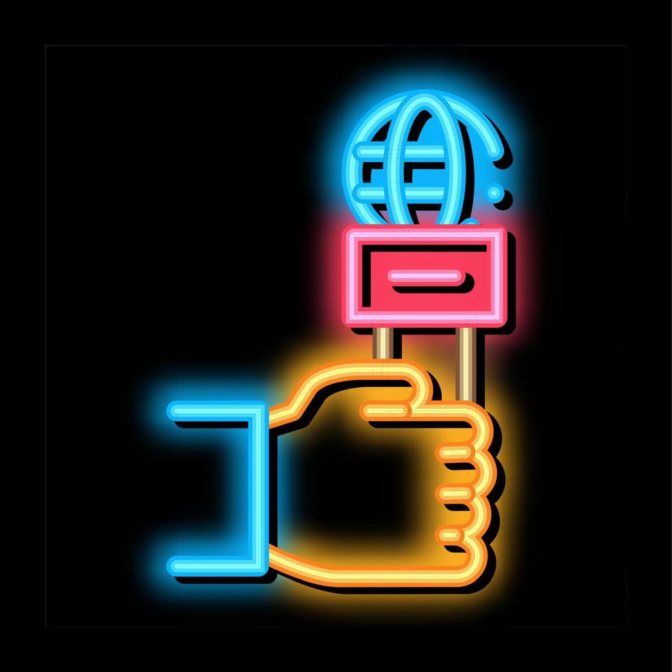 Hand Microphone neon glow icon illustration vector