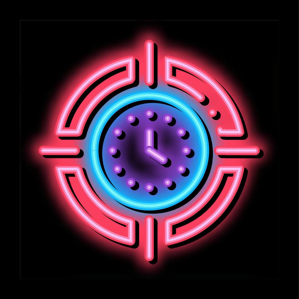 ilustración de icono de brillo de neón de tiempo de reloj de destino vector