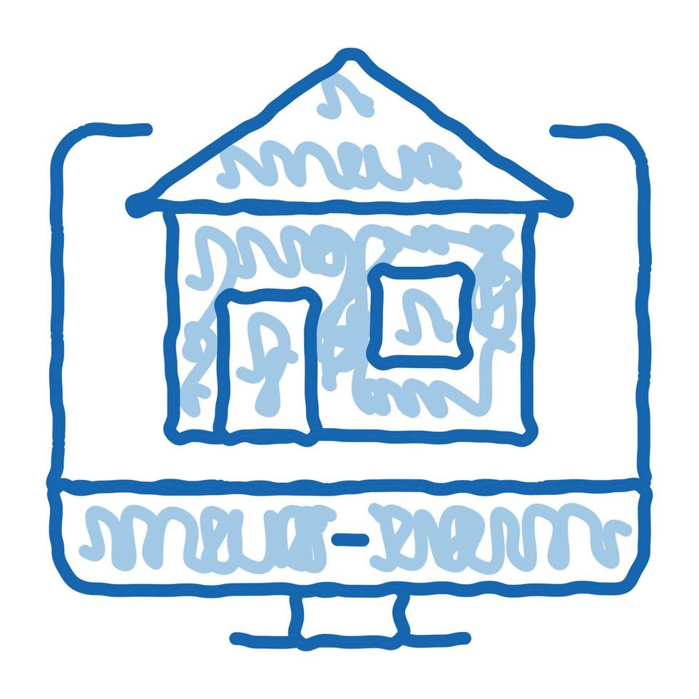 house on computer display doodle icon hand drawn illustration vector