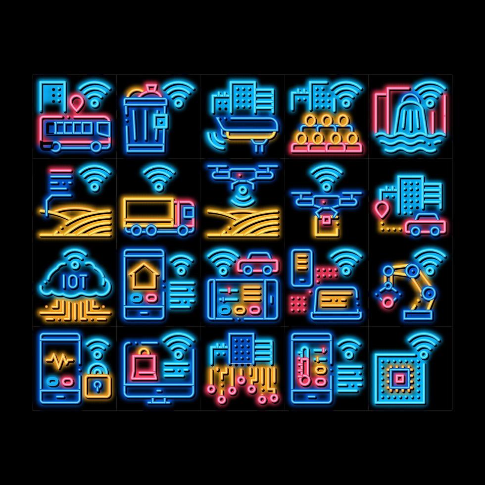 ilustración de icono de resplandor de neón de internet de las cosas vector