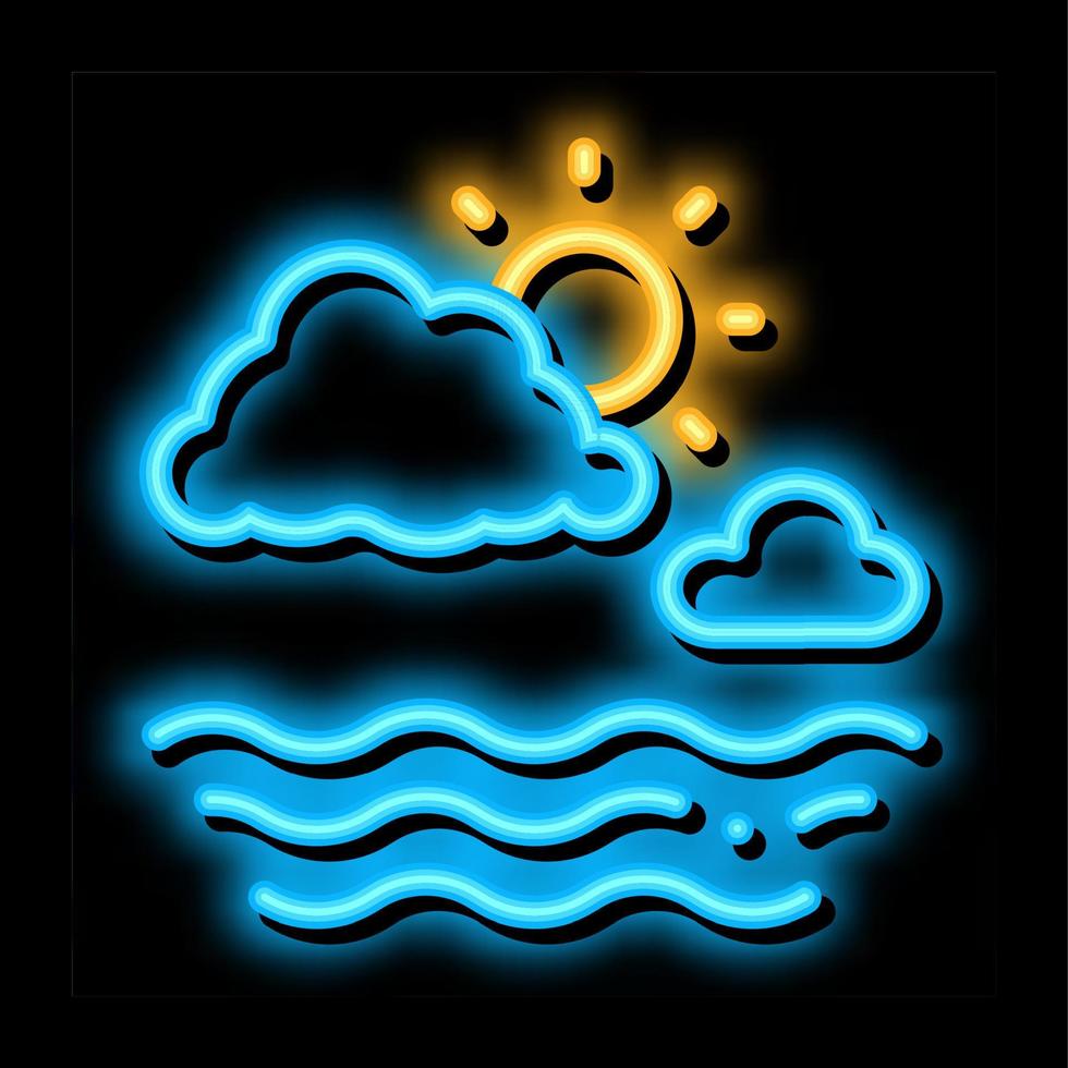 clima nublado en la ilustración del icono de brillo de neón del mar vector