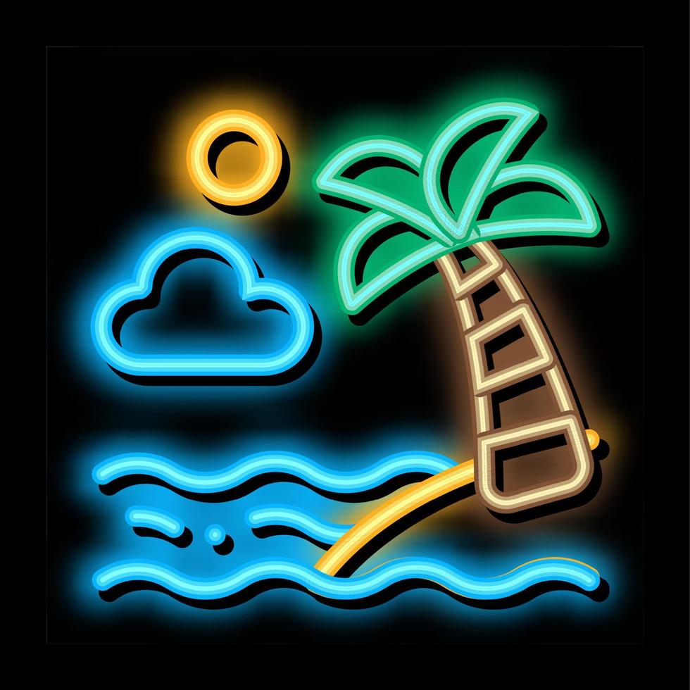 vista al mar con ilustración de icono de resplandor de neón de palma vector
