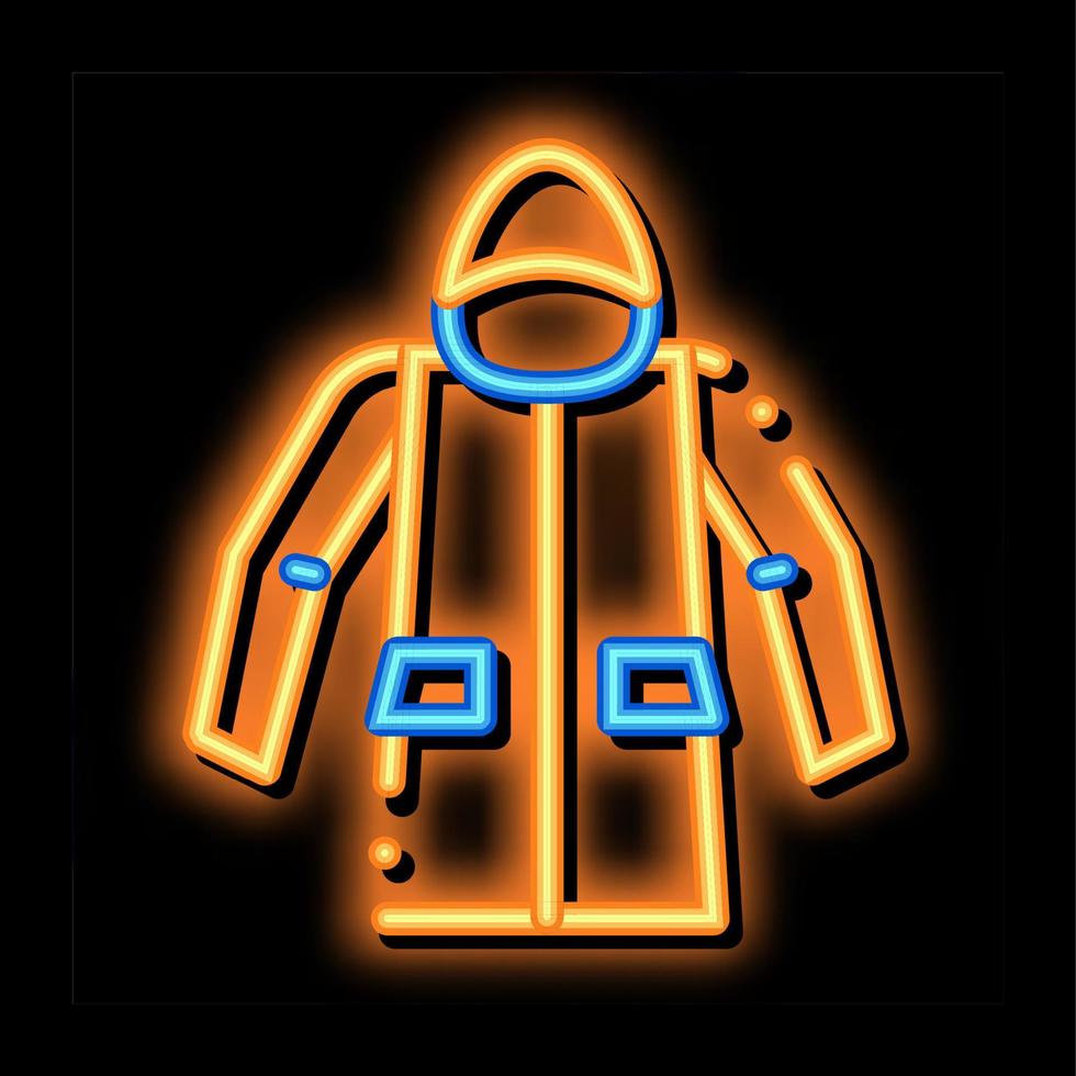 material impermeable chaqueta anorak neón resplandor icono ilustración vector