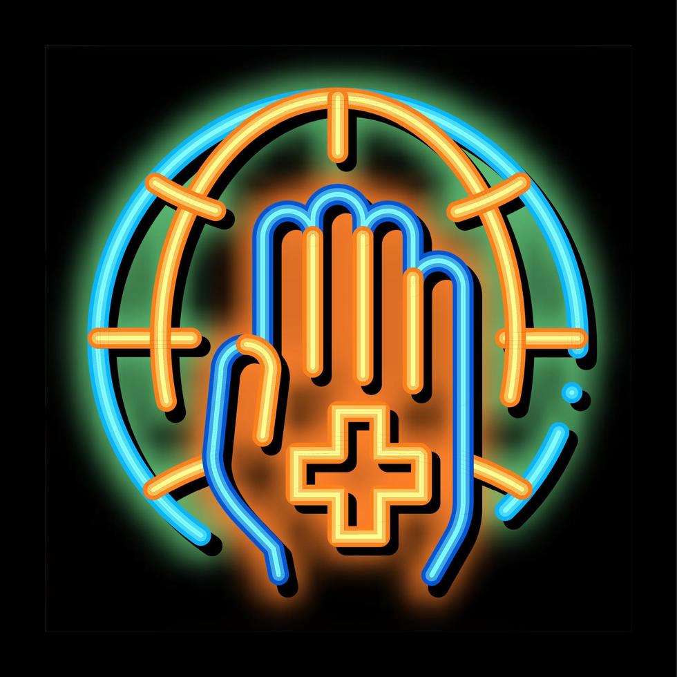 Cross On Hand Palm Planet neon glow icon illustration vector