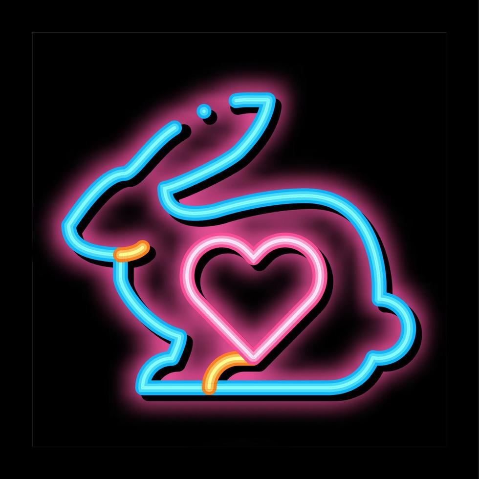 ilustración de icono de brillo de neón de conejo animal y corazón vector