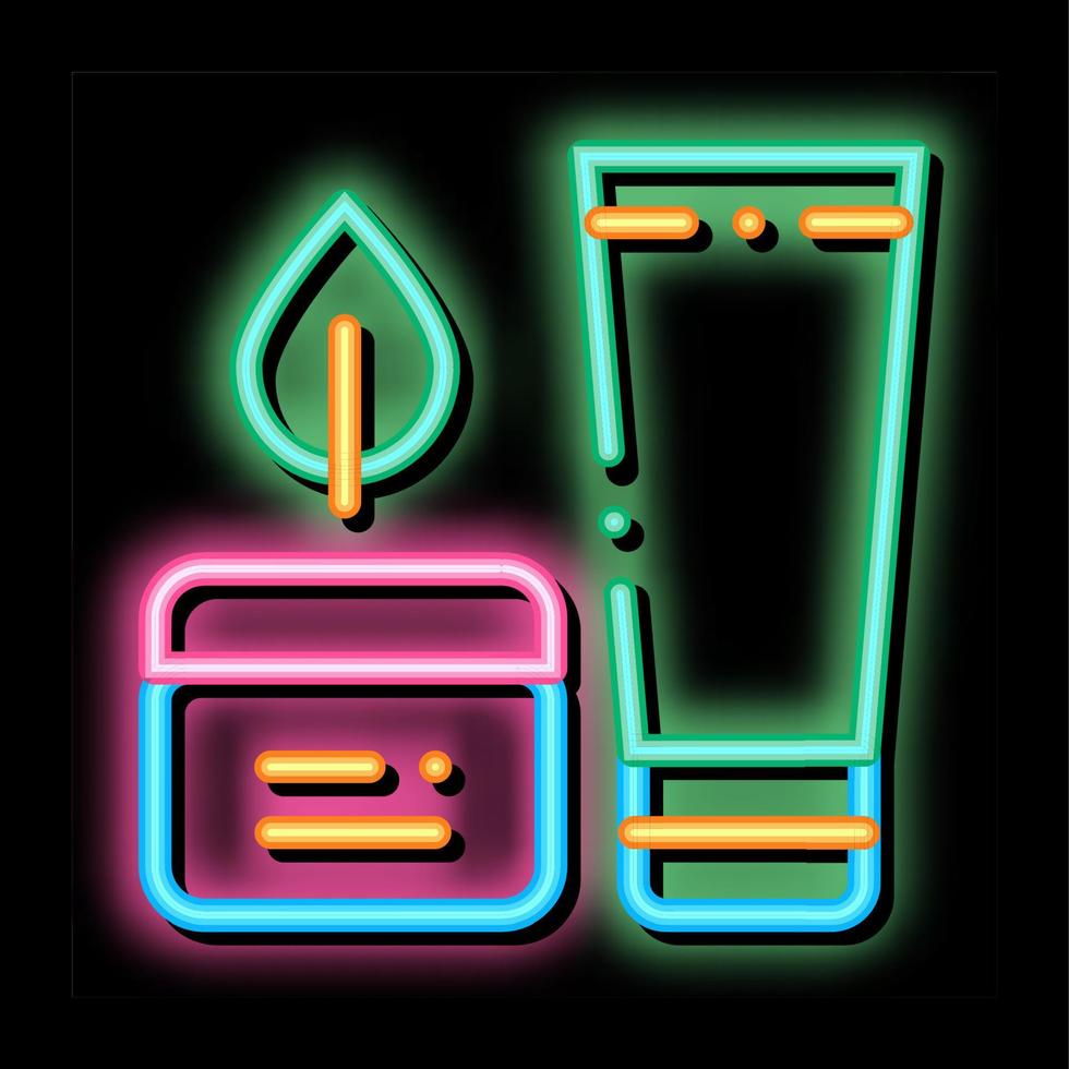 Cream Container Tube Leaf neon glow icon illustration vector