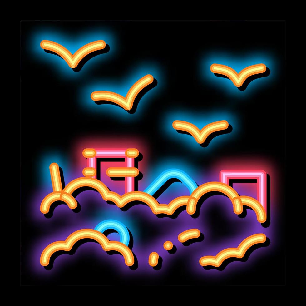 Building Smog And Birds neon glow icon illustration vector