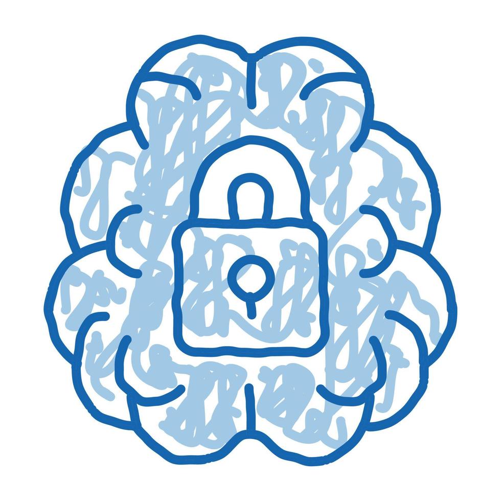 Brain And Locked Padlock doodle icon hand drawn illustration vector