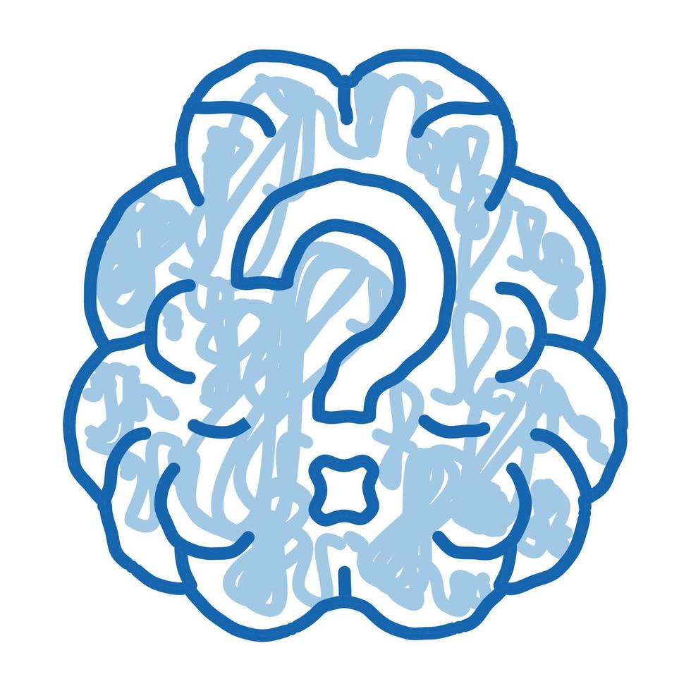 cerebro y signo de interrogación doodle icono dibujado a mano ilustración vector