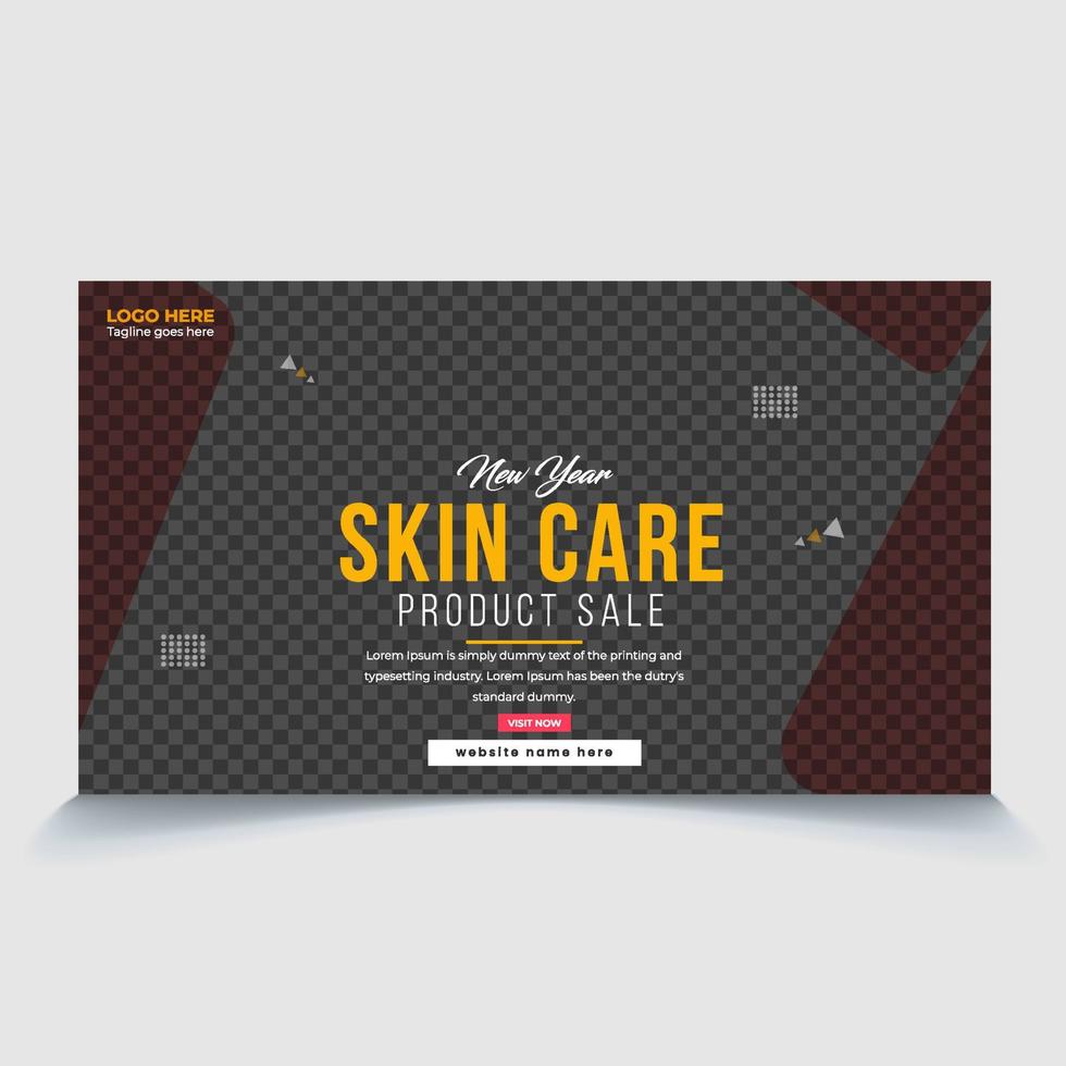 banner de medios sociales de venta de productos para el cuidado de la piel de año nuevo, archivo editable de plantilla de miniatura de video vector