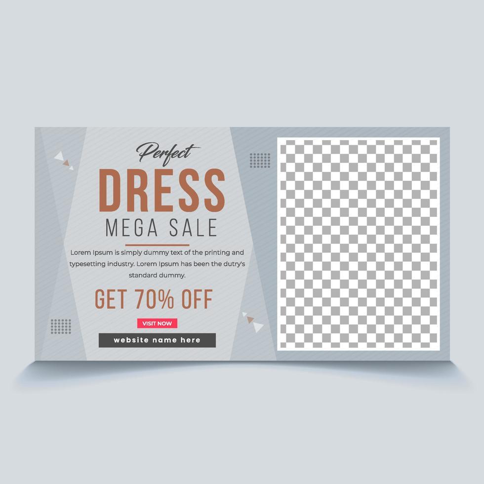 Perfect dress mega sale offers social media banners, video thumbnail template editable file vector