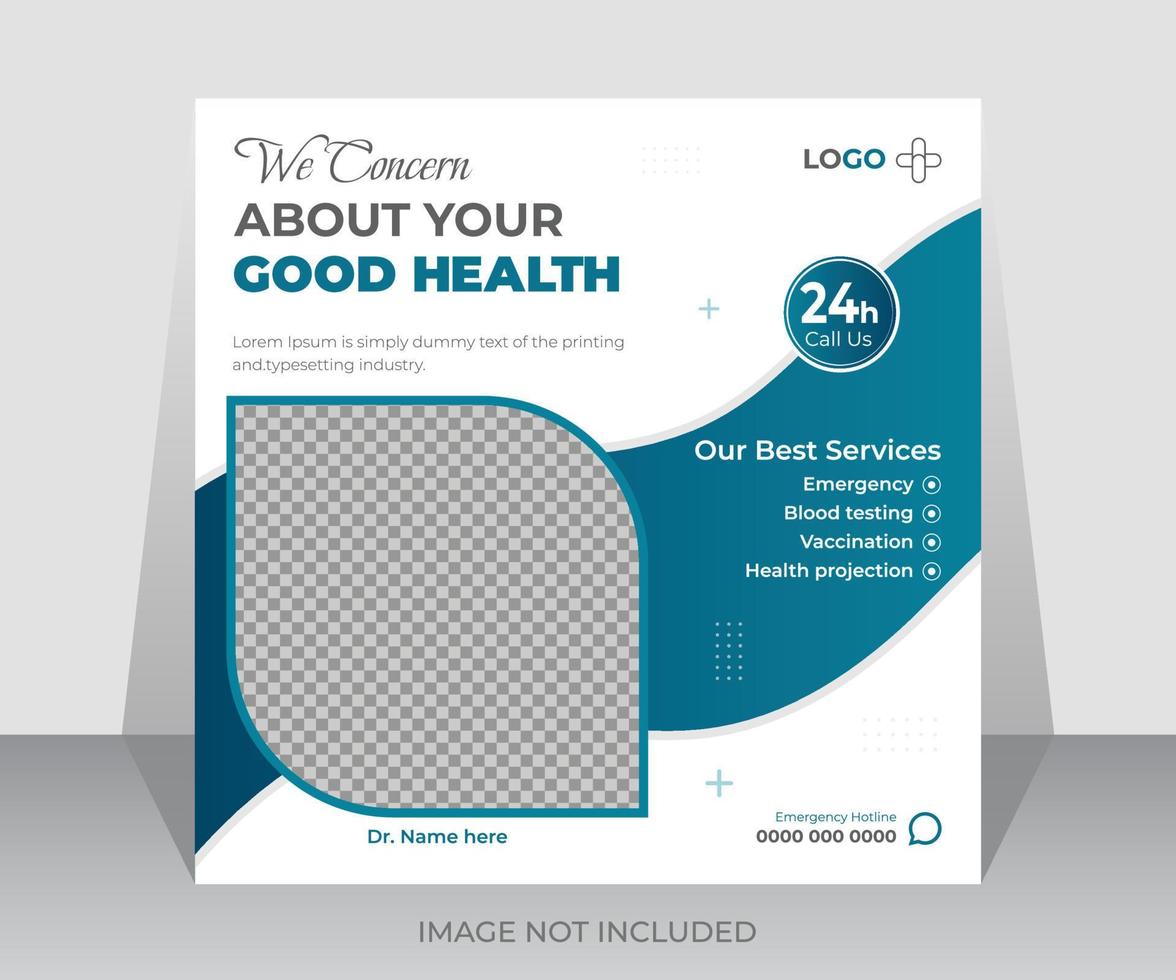 Medical healthcare social media post design or square web ads banner template for hospital vector