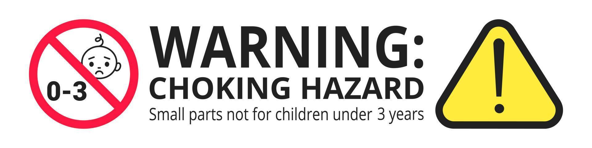 pegatina de señal prohibida de peligro de asfixia no adecuada para niños menores de 3 años aislado en ilustración de vector de fondo blanco. triángulo de advertencia, peligro de bordes afilados y piezas pequeñas.