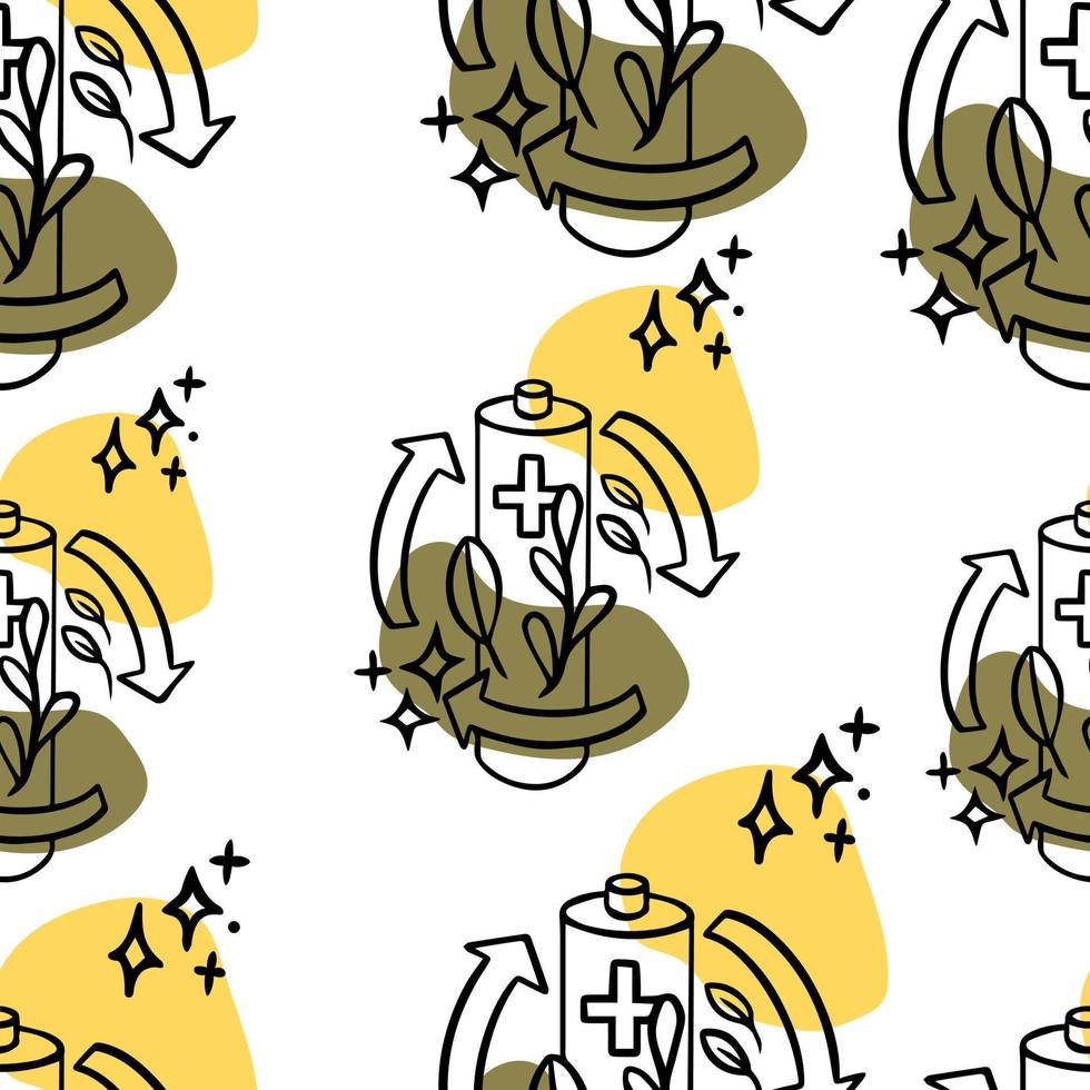 Seamless pattern Battery for recycling, ecology, doodle vector