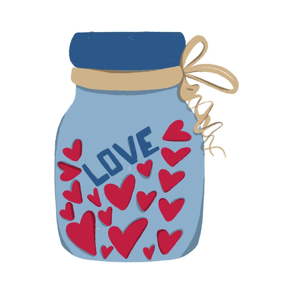 Cute glass jar with hearts inside vector