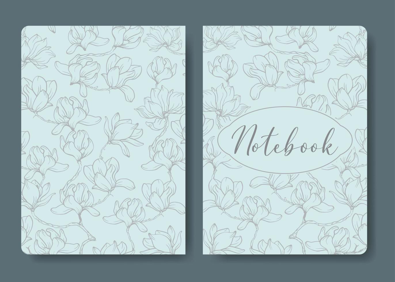 Cover design with magnolia for notebook. Floral theme for book cover. Flower texture illustration in style of engraving. Vector illustration