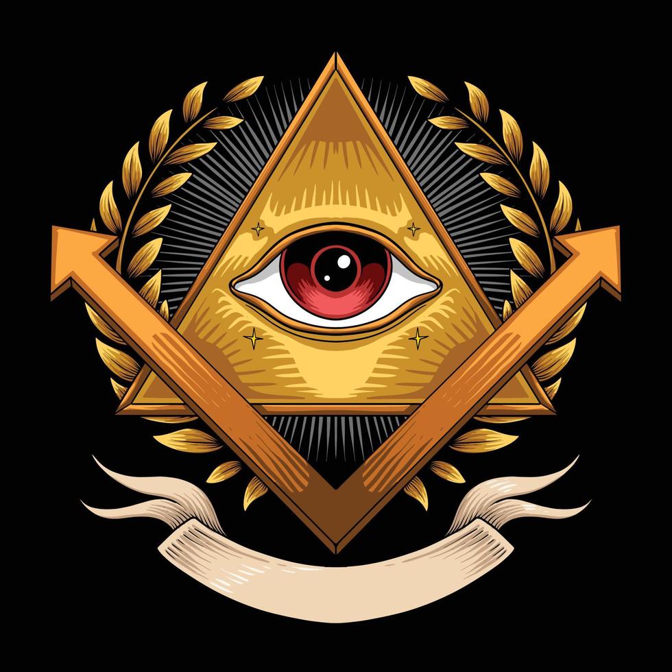Illuminati Eye with triangle logo premium vector