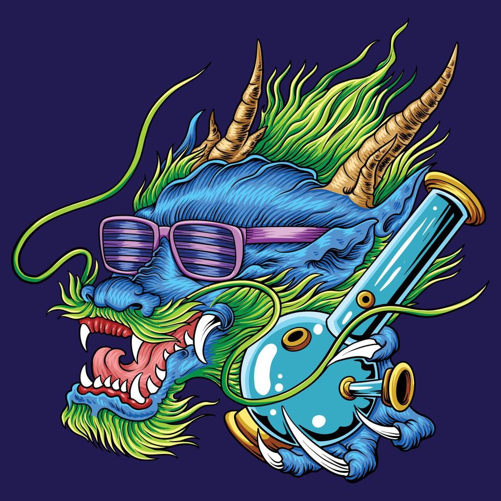 Dragon Chill with glasses and smoking vector