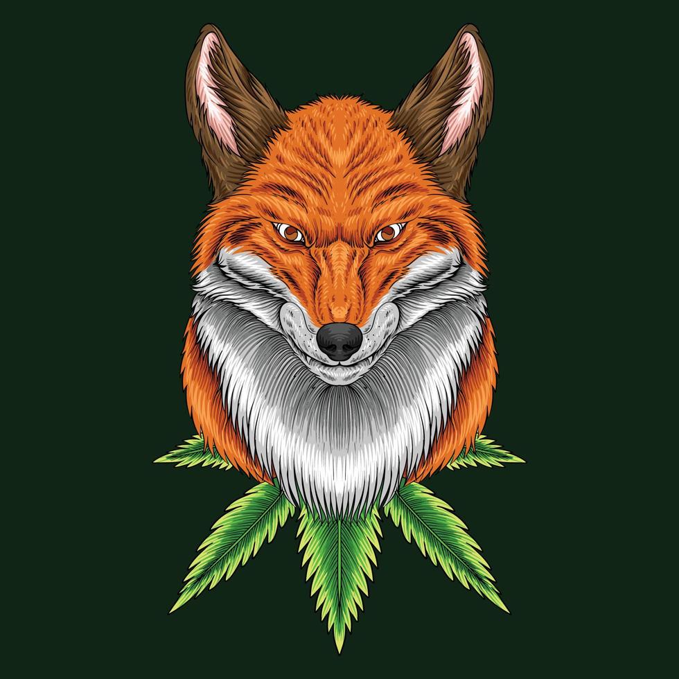 Fox Psychedelic with green leaf vector