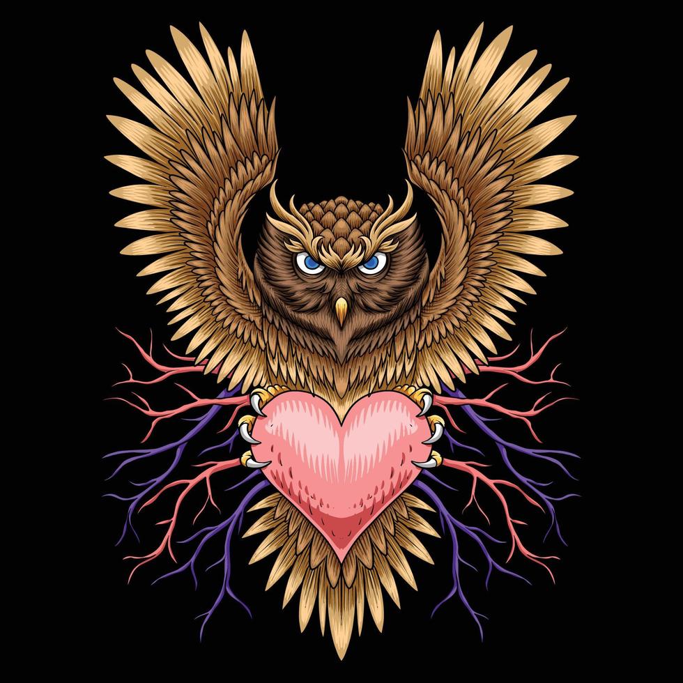logotipo de tatuaje de icono de búho con amor vector