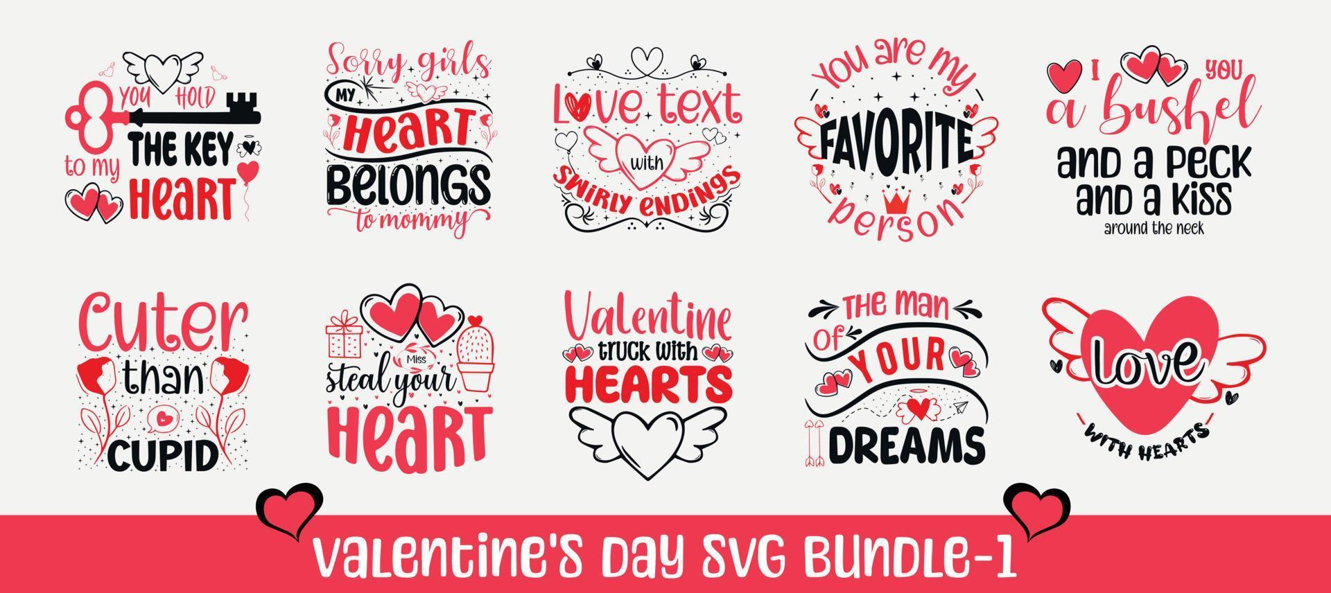 Valentine's day svg bundle. Valentine's day t-shirt design quote bundle vector