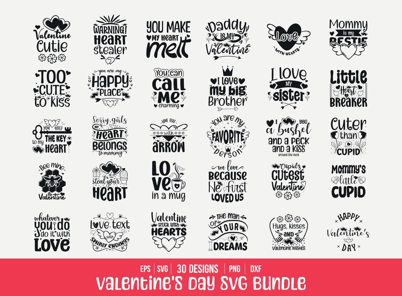 conjunto de diseño de camiseta de vector de letras de San Valentín. paquete de svg de san valentín, paquete de citas de san valentín para el diseño de camisetas