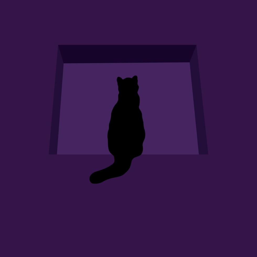 Black cat at window. Sitting Black Cat. Purple background. Trendy design for greeting cards, invitations, posters and wall art. vector